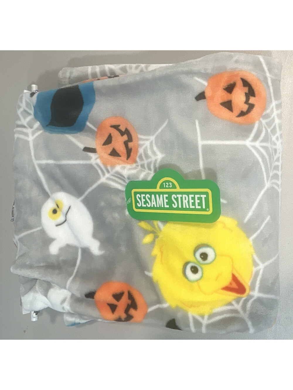 Sesame Street Halloween Decorative Throw Blanket Elmo Big Bird Gray 50x60